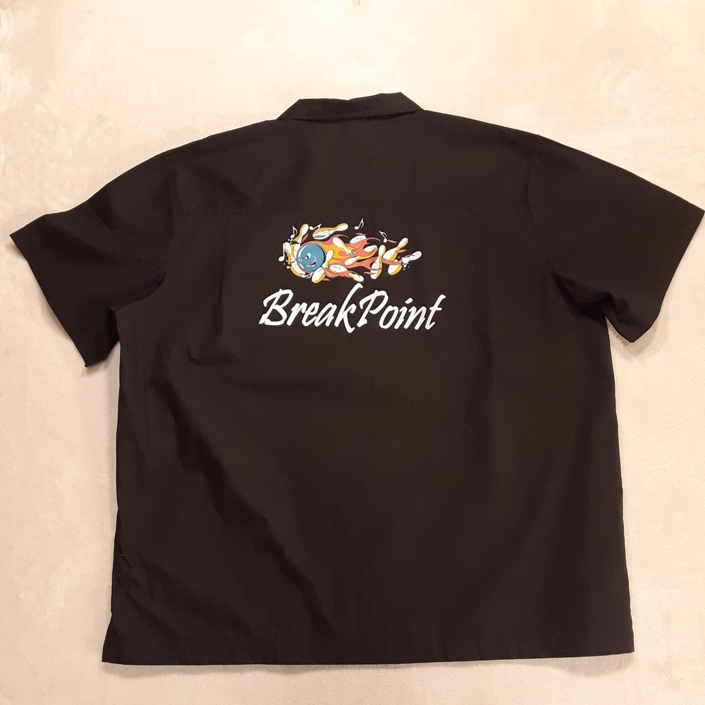 Cruisin USA Mens SS Button Bowling Shirt 2XL Black Break Point Flames Pins